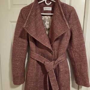 Calvin Klein Wool Women's Pink Belted Coat